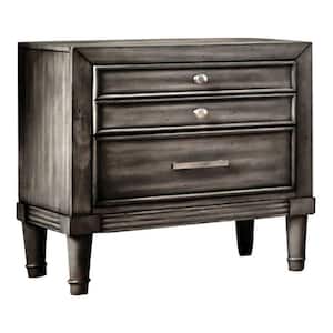 Finely Designed 16 in. L x 23.5 in. W x 24 in. H 3-Drawer Gray Wooden Night Stand
