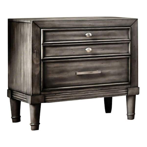 Benjara Finely Designed 16 in. L x 23.5 in. W x 24 in. H 3-Drawer Gray Wooden Night Stand