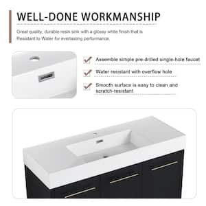 Elegant 48 in. W x 18.1 in. D x 35.1 in. H Single Sink Freestanding Bath Vanity in Black with White Resin Top