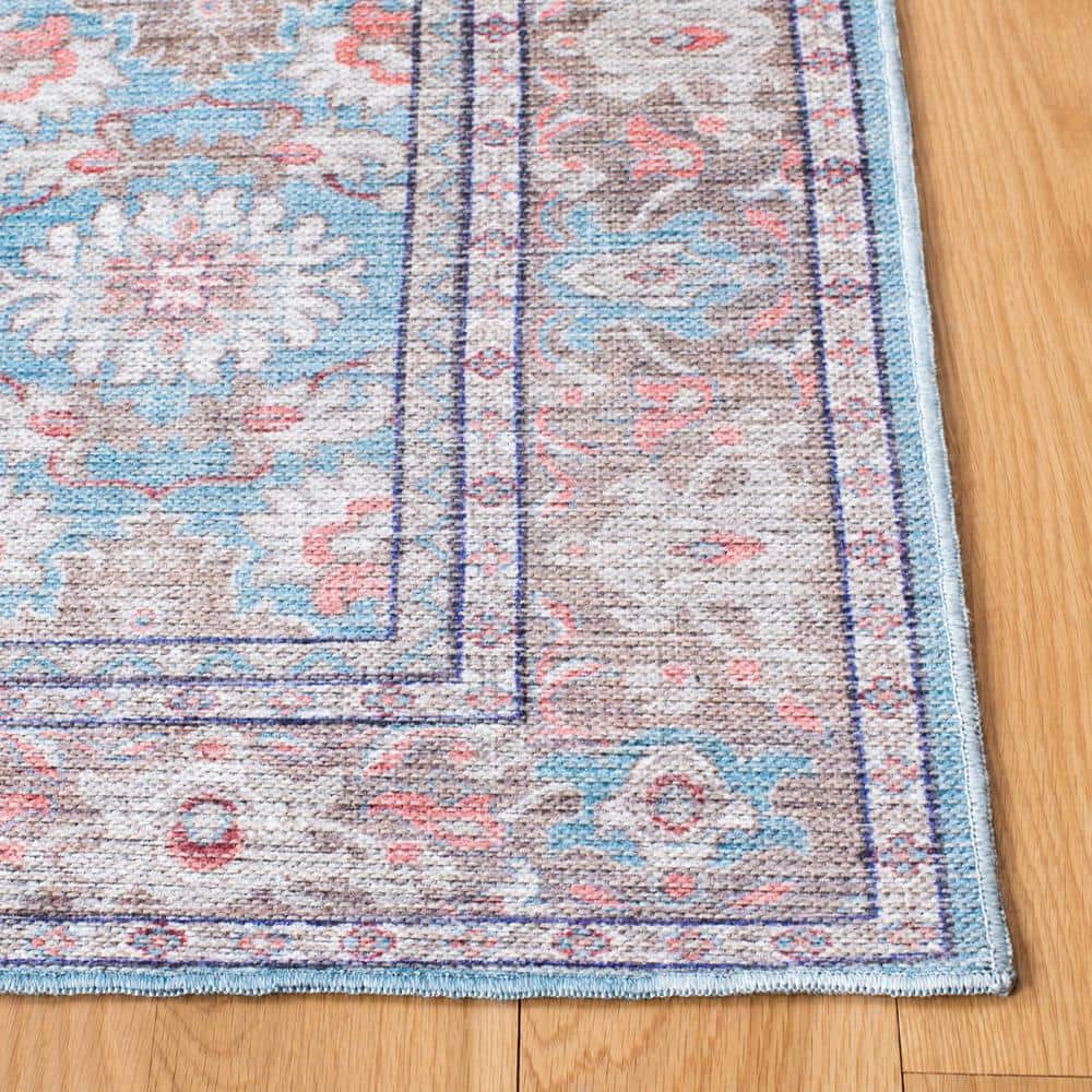 Serapi Blue and Rust Square Washable Area Rug