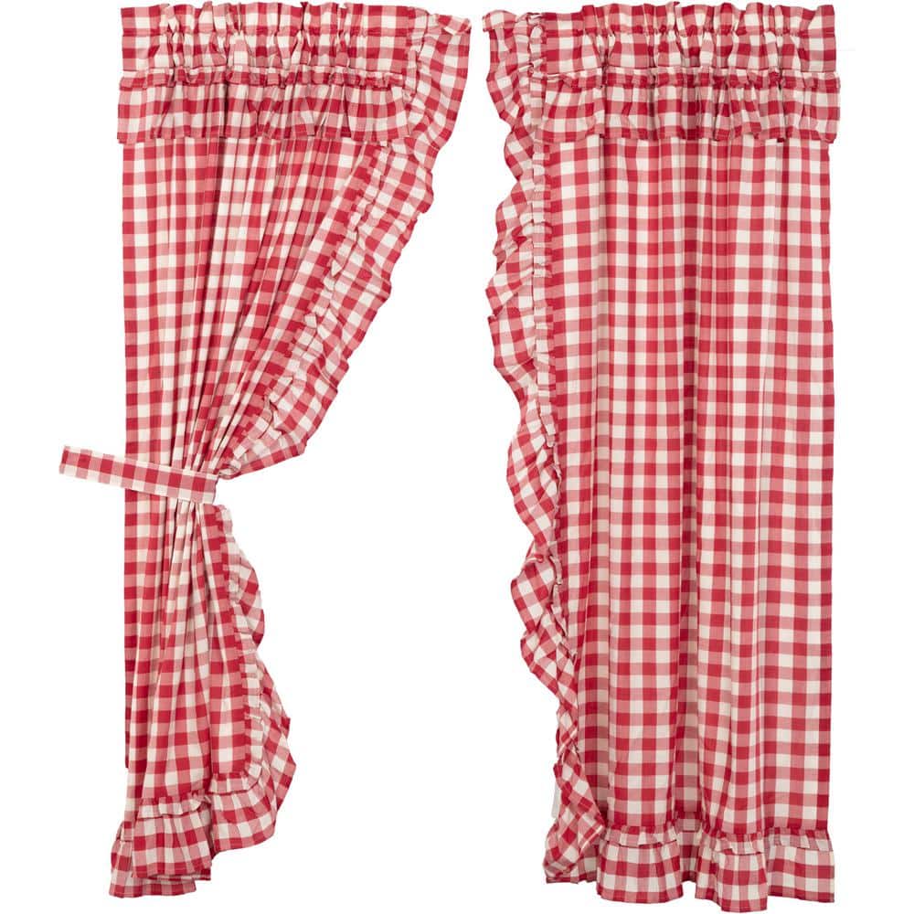 Annie Buffalo Check Red White Ruffled Cotton Light Filtering Rod Pocket Window Curtain 36 in. W x 63 in. L Pair product image for price tracking