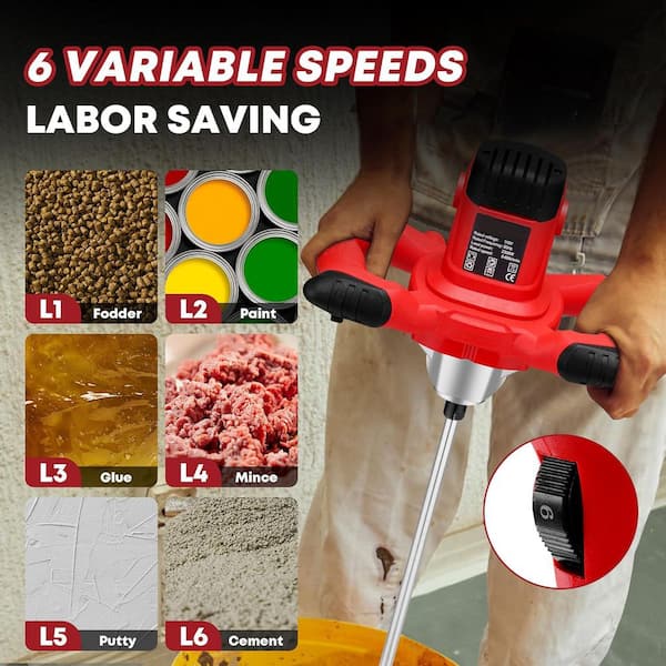 2300W Handheld Electric Concrete Mixer with 6-Speeds Portable Cement Mortar Mud Paint Fodder Mixer 110-Volt