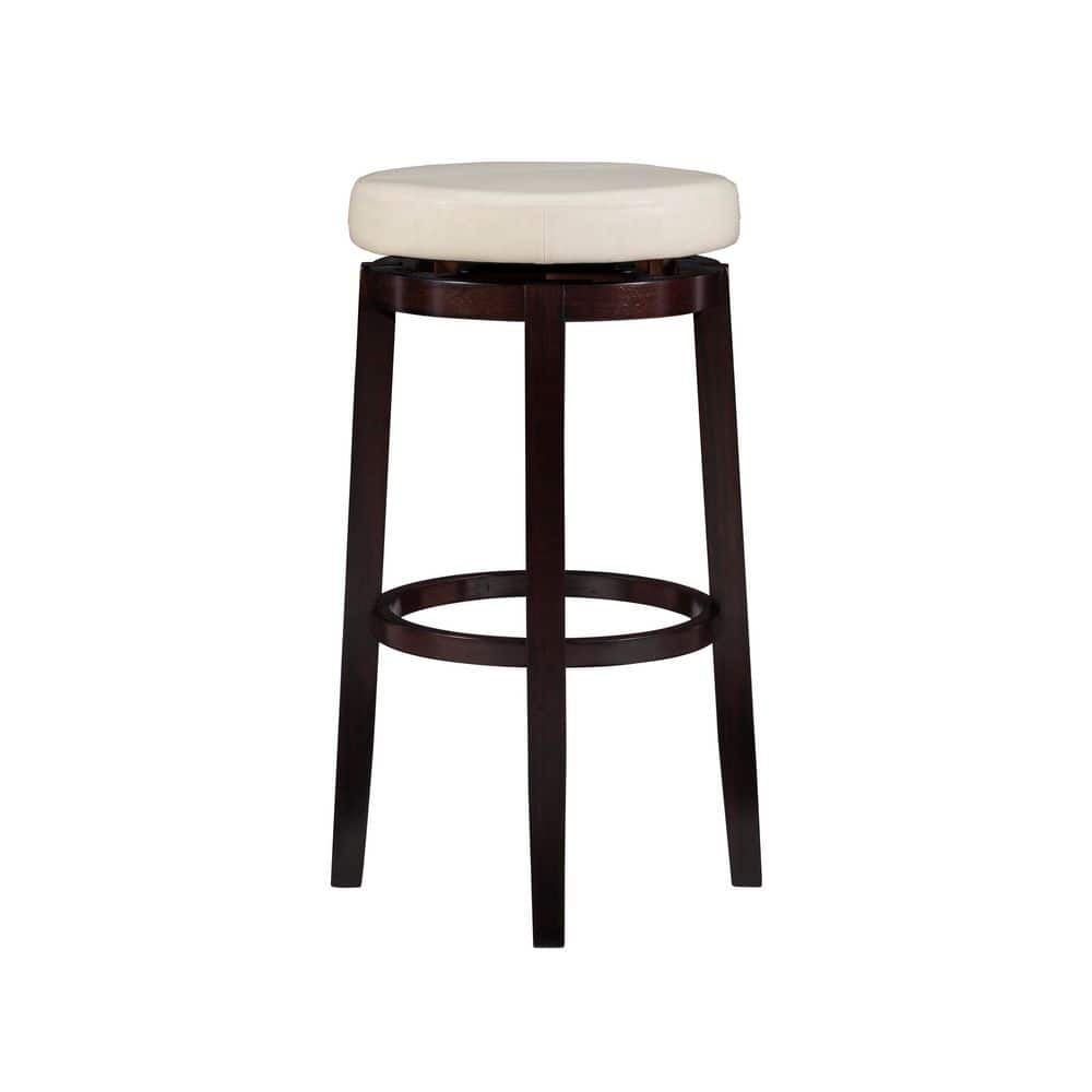 Maya Transitional Swivel Backless Barstool in Brown Faux Leather
