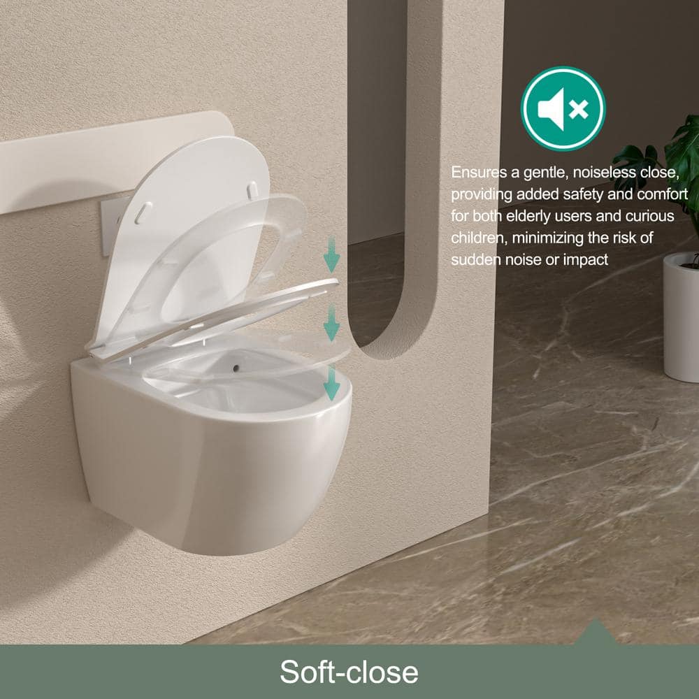 Glossy White Ceramic Elongated Wall-Hung Toilet Bowl