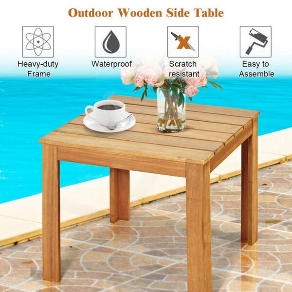 Clihome 18 in. L x 18 in. W x 16 in. H Natural Wooden Square