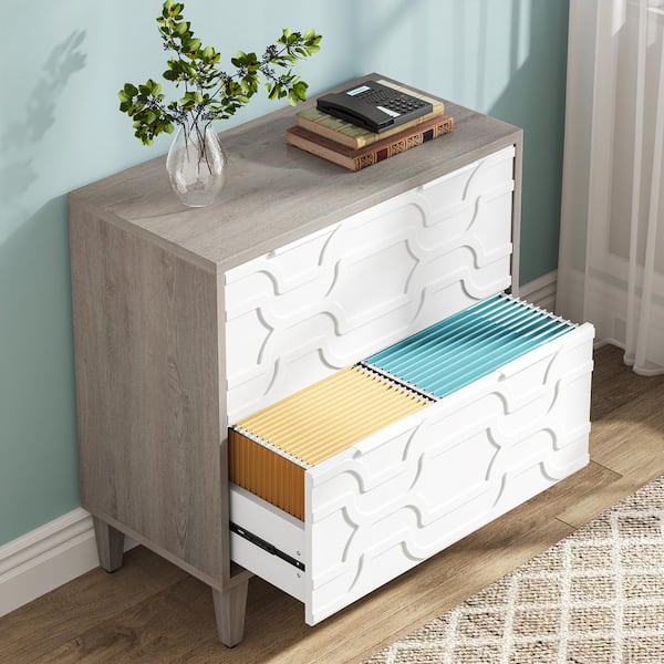 Cindy 2-Drawer Gray Wood 31.5 in. W Lateral File Cabinet Home Office