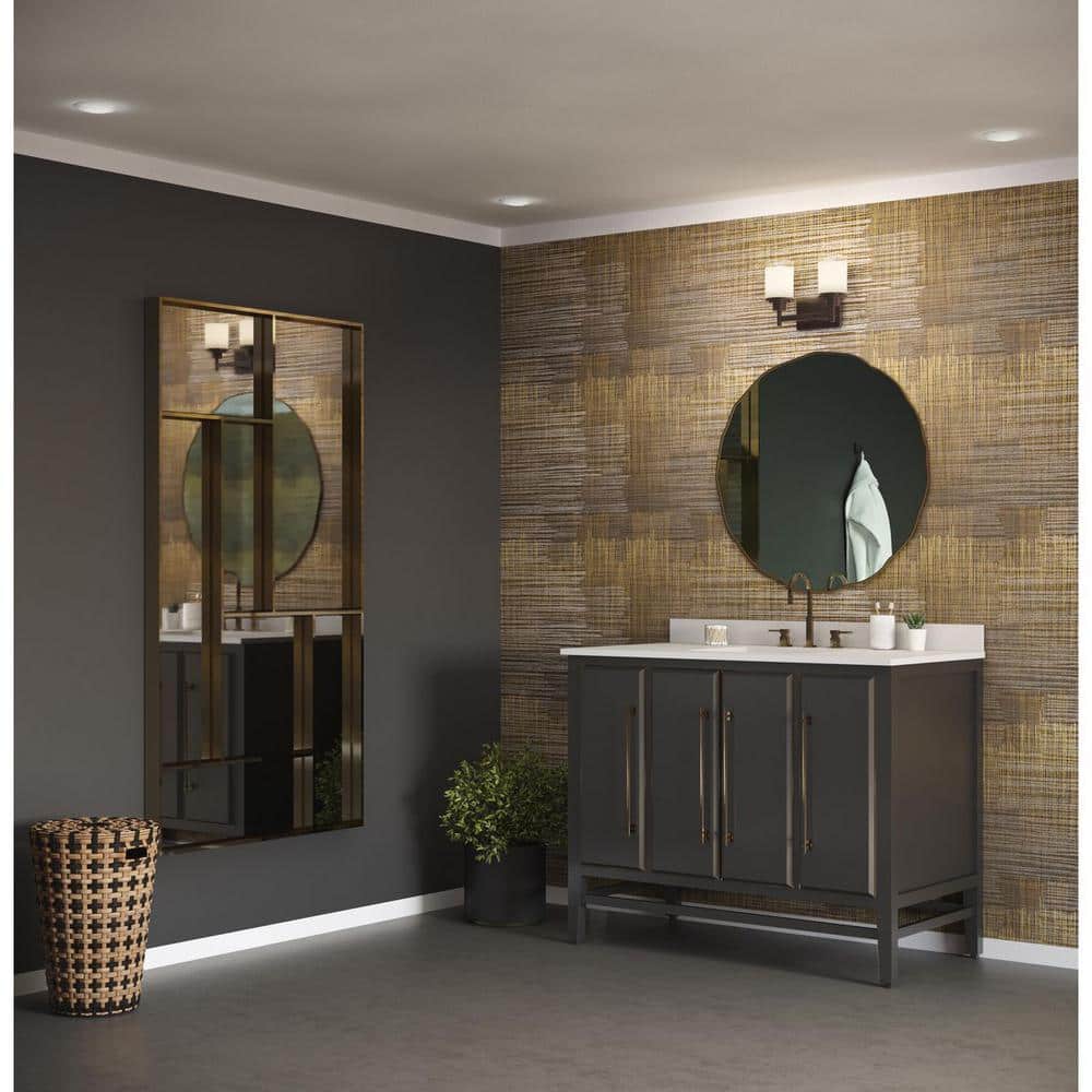Alexa Antique Bronze 2-Light Bath Fixture with Linen Glass Shades
