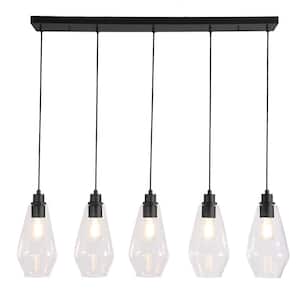 Transitional 5-Light Black Linear Chandelier for Kitchen Island with No Bulbs Included