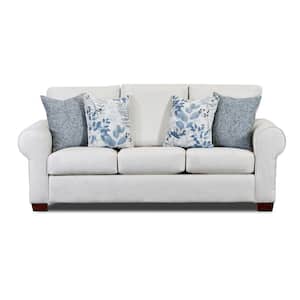 Pembroke 88 in. Wide Round Arm Cream Washed Tweed Polyester Transitional Rectangle Sofa with 4 Pillows in Off White