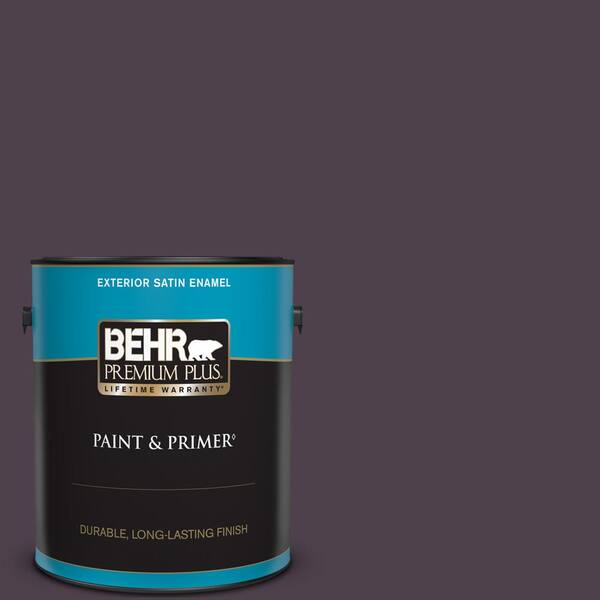 BEHR PREMIUM PLUS 1 gal. #T13-10 Plum Orbit Satin Enamel Exterior Paint & Primer