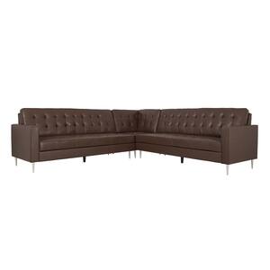 Fruite 110.75 in W 3-Piece Brown Dark Faux Leather Symmetrical Sectional
