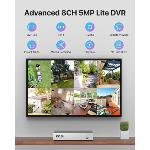 8-Channel H. 265+ 2MP DVR Home Security Camera System with 6 1080P FHD Wired Outdoor Bullet Cameras, White