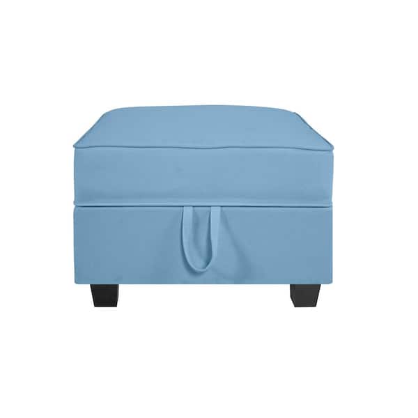 HOMESTOCK 25.79 in. Linen Square Ottoman Module, Storage Ottoman for Sectional Sofa in Robin Egg Blue