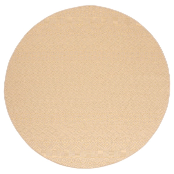 Courtyard 7 ft. x 7 ft. Gold/Beige Geometric Round Indoor/Outdoor Rug