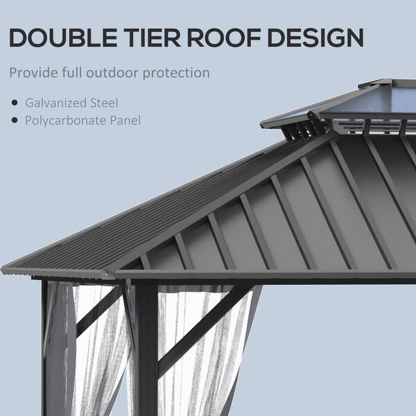 Outsunny 12 ft. x 10 ft. Black Level Patio Gazebo Outdoor