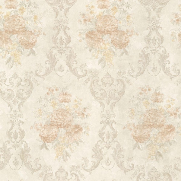 Mirage Dutchess Peach Floral Damask Vinyl Peelable Roll Wallpaper (Covers 56 sq. ft.)
