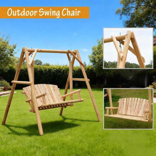 Wooden Swing 2-Seat Wooden Swing Bench, Ergonomic Design, 'A