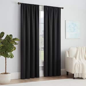 Thermapanel Black Solid Polyester 54 in. W x 54 in. L Room Darkening Single Rod Pocket Curtain Panel