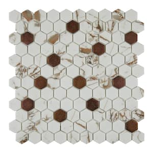 Uptown Glass Posh Bronze 4 in. x 4 in. Glass Hexagon Mosaic Sample Tile