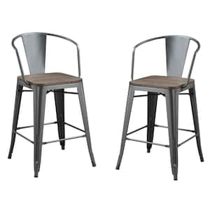 Bremke 36 in. Gray Low Back Steel Counter Height Stool (Set of 2)