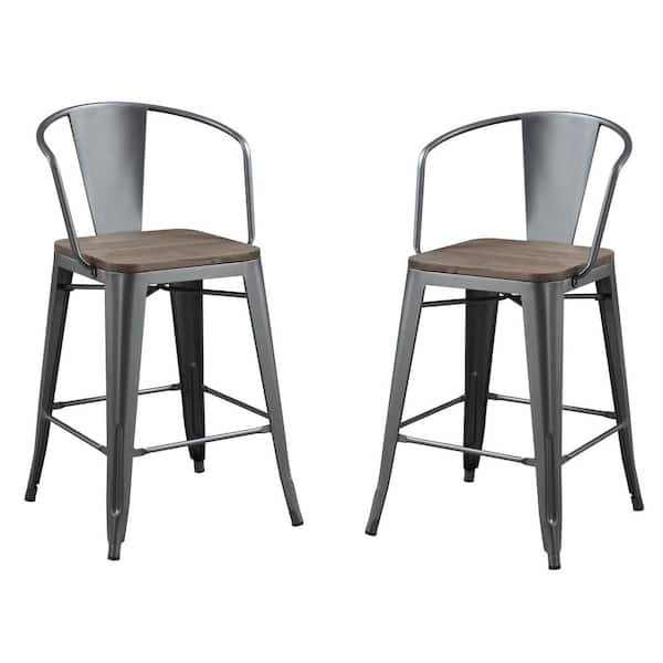 Furniture of America Bremke 36 in. Gray Low Back Steel Counter Height Stool (Set of 2)