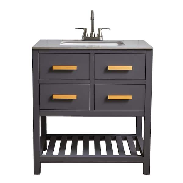 VAPSINT 30 in. W x 22 in. D x 32 in. H Bathroom Vanity in Dark Gray with White Ceramic Sink with Slate Top