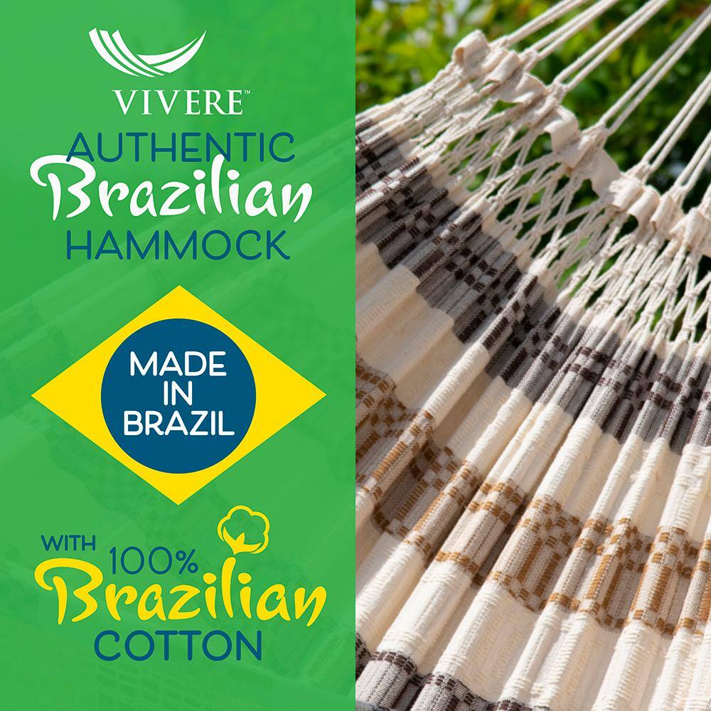Costa Beige and Gray Brazilian Cotton Double Hammock