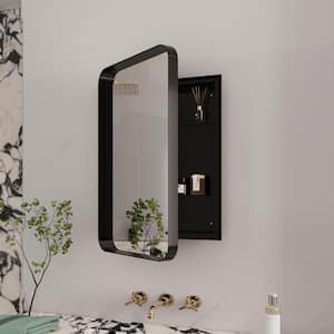 16 in. W x 24 in. H Black Rectangular Metal Recessed or Surface Mount Medicine Cabinet with Mirror