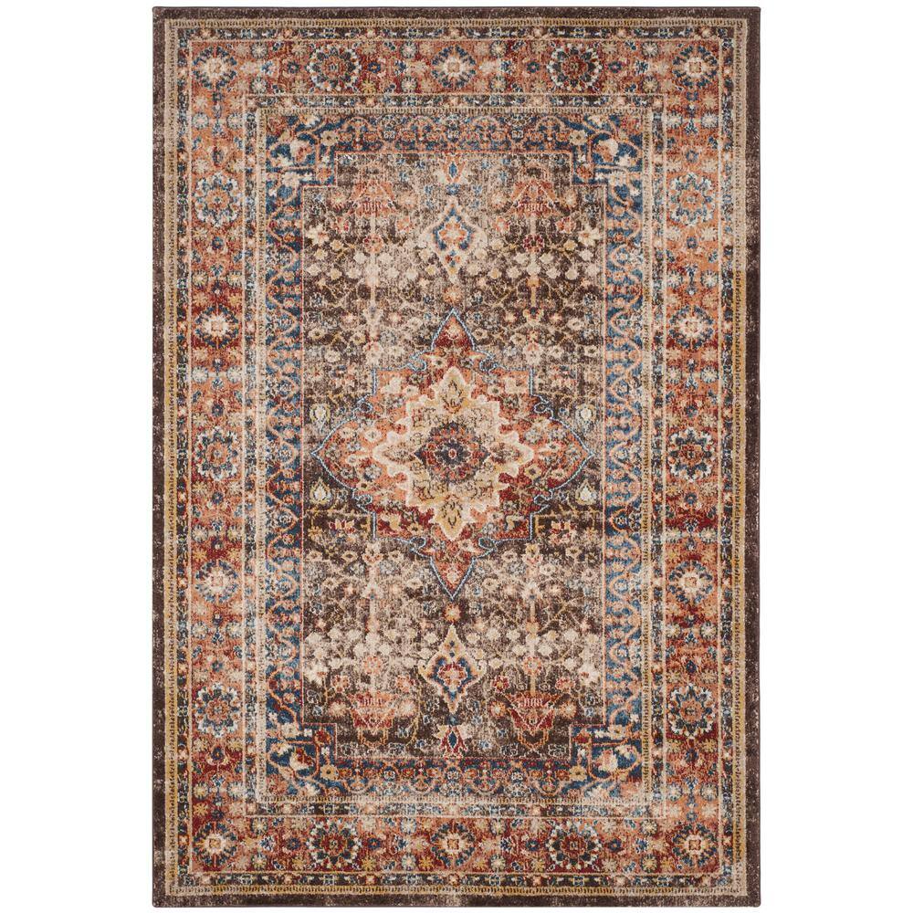 Grand Traditional Blue and Rust 10' x 14' Synthetic Area Rug