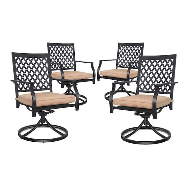 ANGELES HOME Swivel Metal Dining Rocker Chair with Cushion Surports 300 lbs for Garden Backyard Poolside(4-Pack)