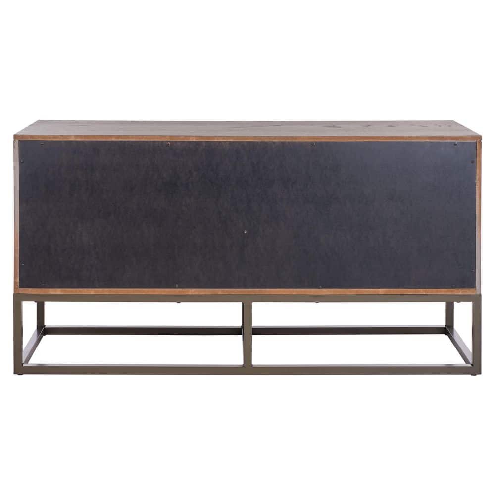 Solid wood dresser with black top on a plain white background.