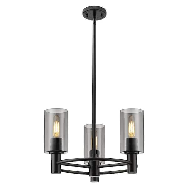 Crown Point 100-Watt 3-Light Matte Black Shaded Mini Pendant Light with Tinted Glass Shade