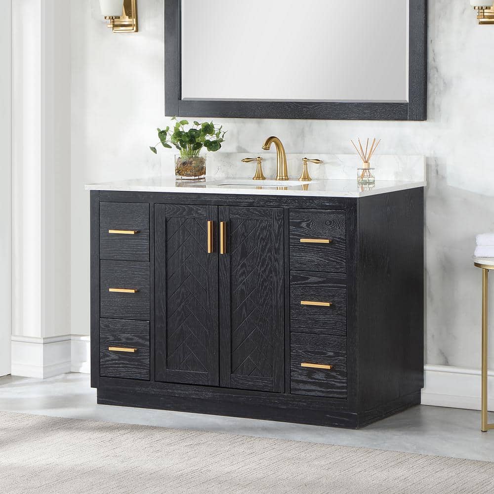 Gazsi 48" Black Oak Vanity with White Stone Top