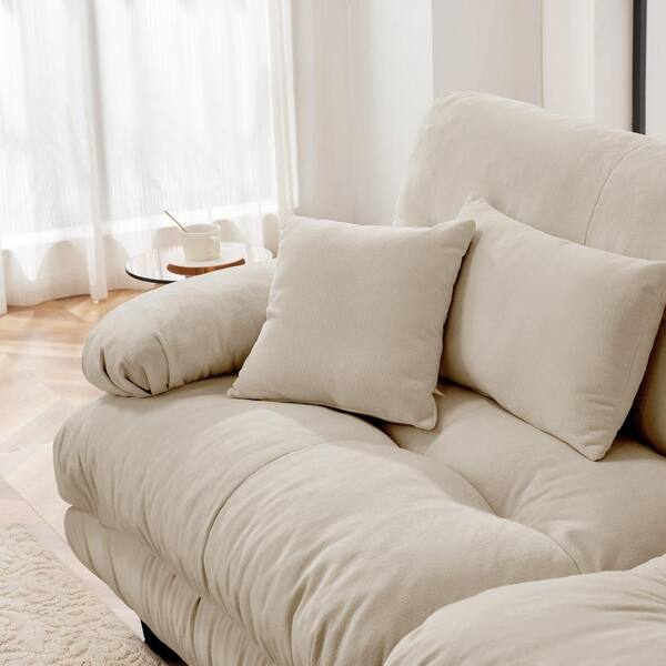 UOI Cloud Couch 72 in. Wide Round Bolster Arm Chenille 2-Seat Sofa with Lumbar & Throw Pillows in Light Coffee