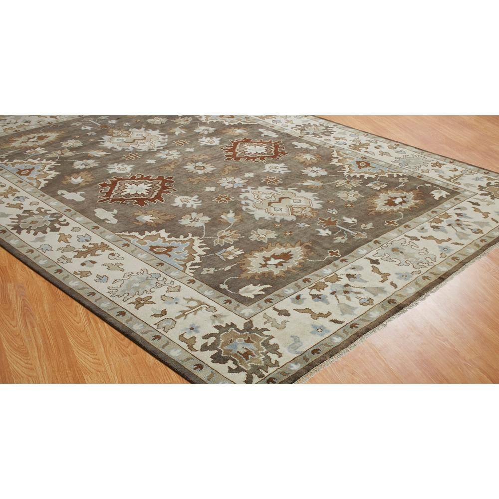 Hand-Knotted Ivory and Brown Wool 9' x 12' Area Rug
