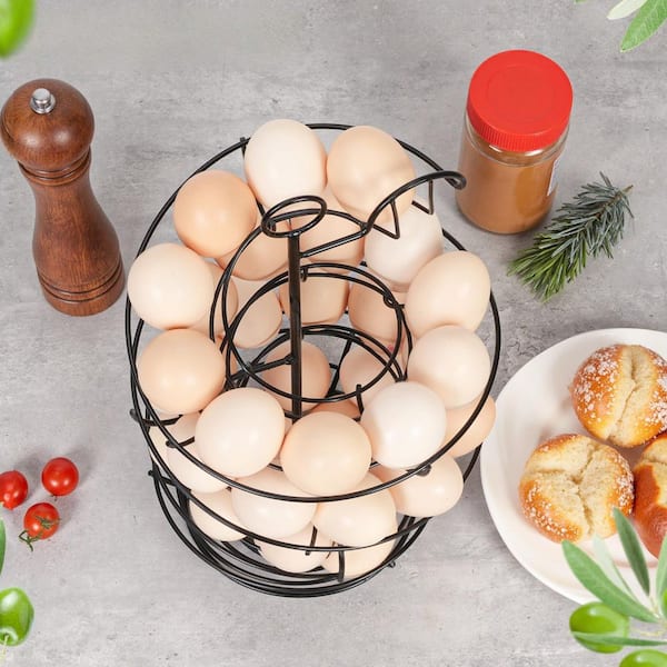 Black Spiral Metal Egg Holder Countertop, Fresh Egg Holder Countertop, Spiral Egg Storage Display Rack for Kitchen