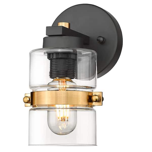 JAZAVA 4.8 in. 1-Light Black Glod Vanity Light with Clear Glass Shade Sconce Wall Lighting