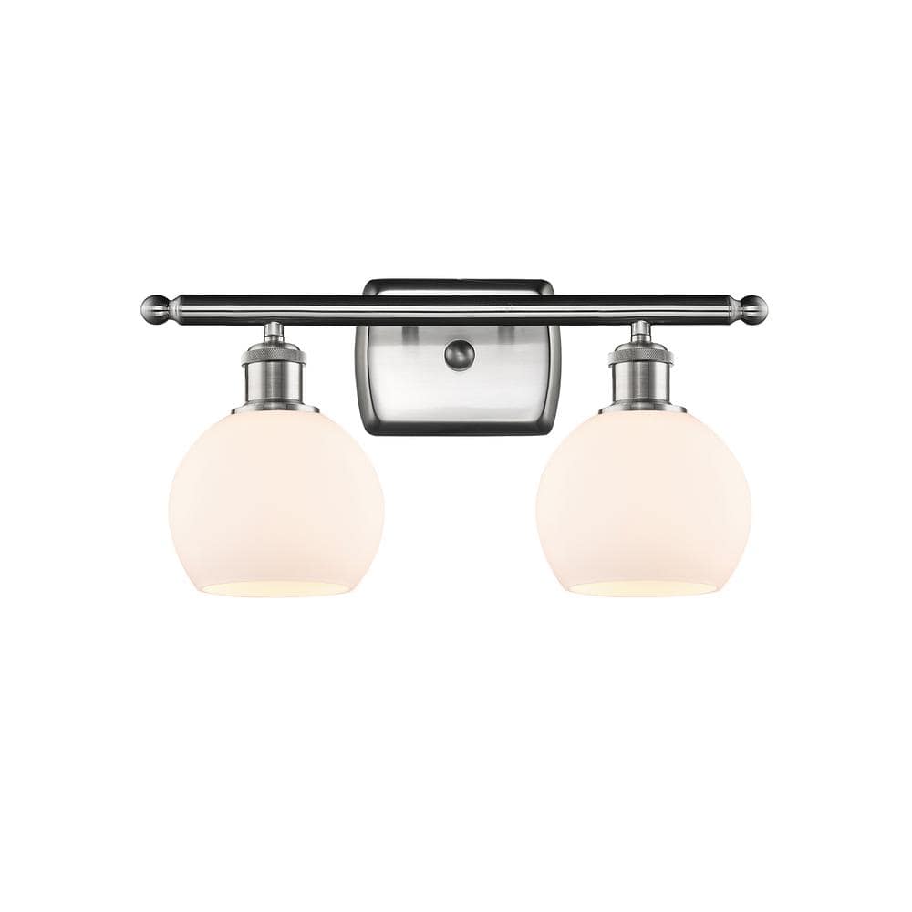 Innovations Athens 16 in. 2-Light Brushed Satin Nickel Vanity Light with Matte White Glass Shade