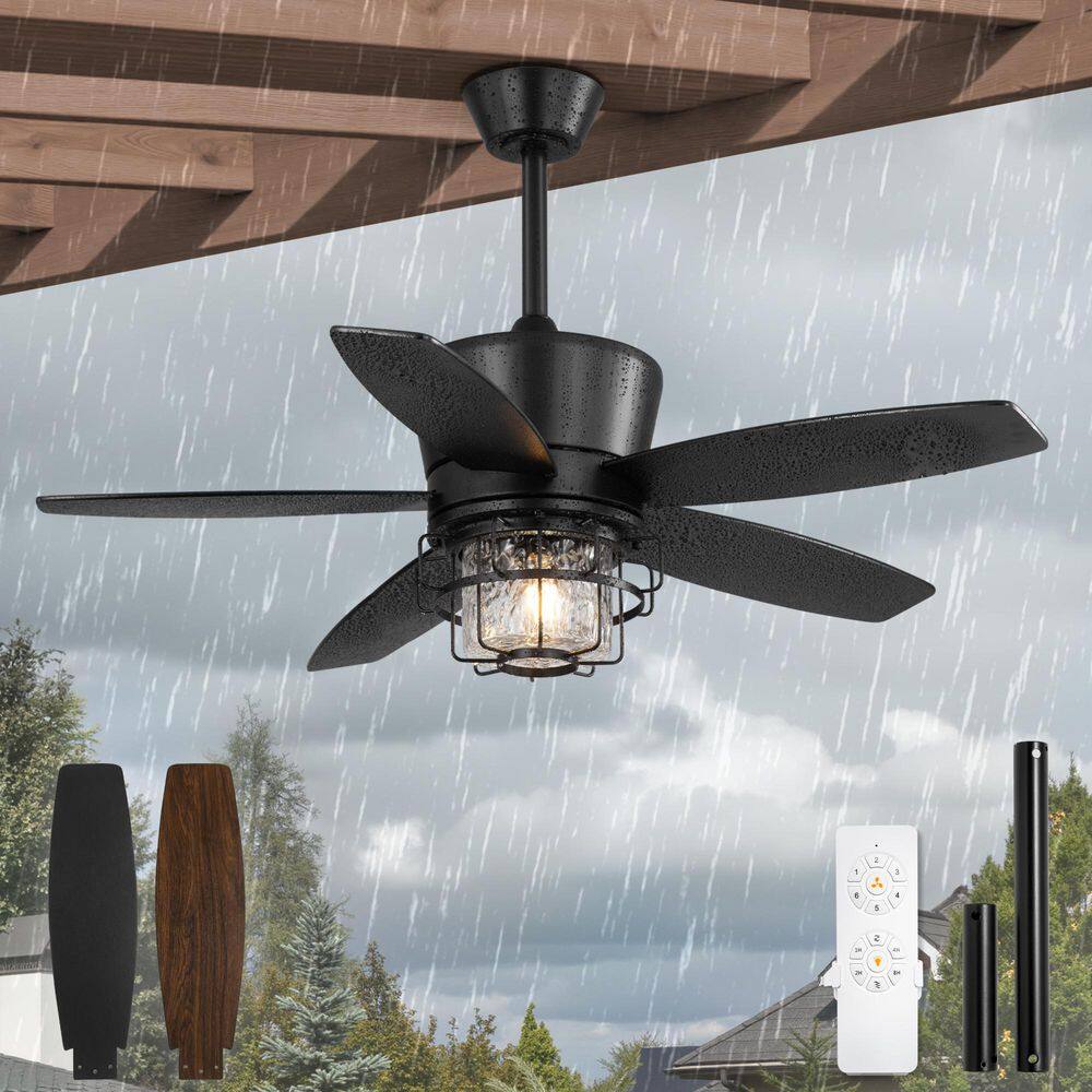 46 in Black Waterproof Outdoor Ceiling Fans with Lights Remote/APP Control 6speeds 3CCT Downrod Fandelier for Patio price history on PriceWatchPro