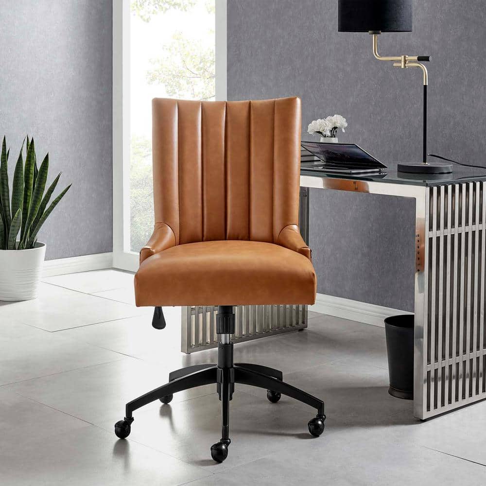 Empower Tufted Vegan Leather Swivel Office Chair in Black Tan