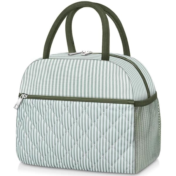 10.6 in. Insulated Lunch Tote Leakproof Green Stripes 1-Piece