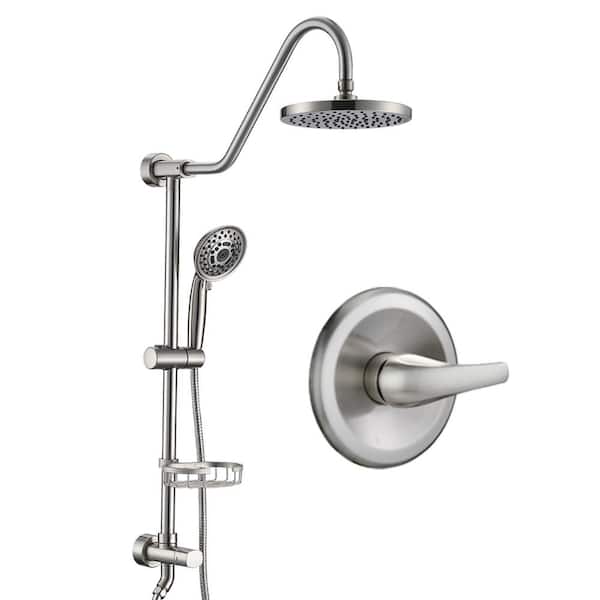 Unbranded 2-Spray Patterns 2.5GPM Round 7.8 in. Wall Bar Shower Kit with Hand Shower and Slide Bar in Brushed Nickel