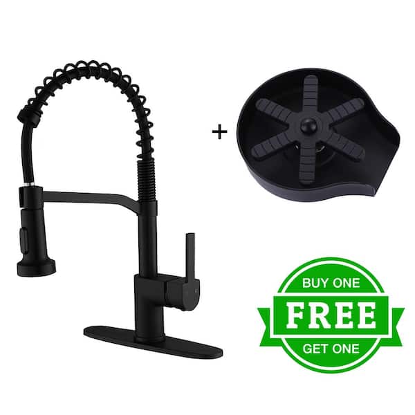 BWE Single Handle Pull-Down Sprayer Kitchen Faucet Bundle Glass Rinser in Matte Black