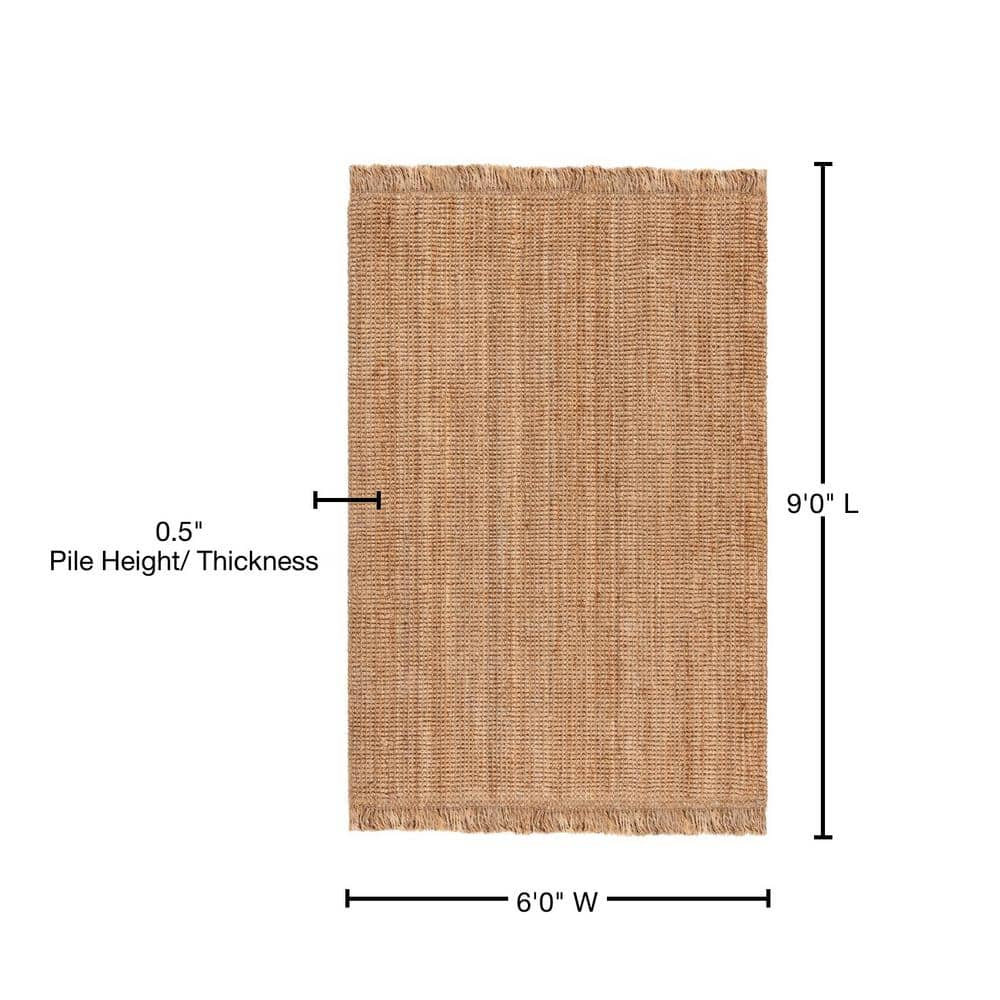 Natural Hand-Knotted Jute Rectangular 6' x 9' Area Rug
