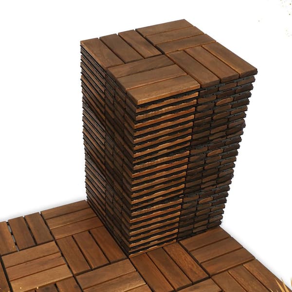 Anvil 12 in. x 12 in. Square Acacia Hardwood Outdoor Flooring, Interlocking Deck Tiles Checker Pattern(Pack of 30 Tiles)