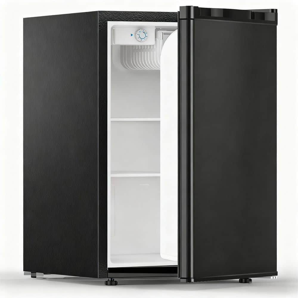 COWSAR 17.52 in. 2.6 cu. ft. Mini Refrigerator with Freezer, Removable Glass Shelf, Reversible Door in Black