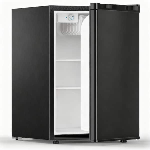 17.52 in. 2.6 cu. ft. Mini Refrigerator with Freezer, Removable Glass Shelf, Reversible Door in Black