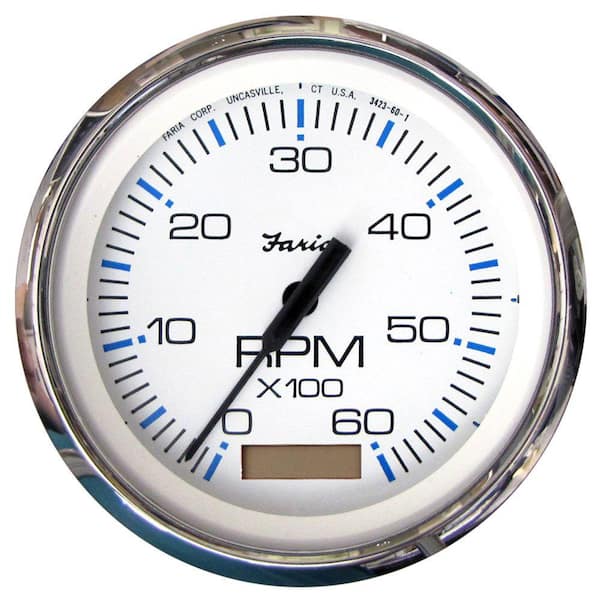 Faria Chesapeake Stainless Steel Tachometer with Hourmeter (6000 RPM) Gas - 4 in., White