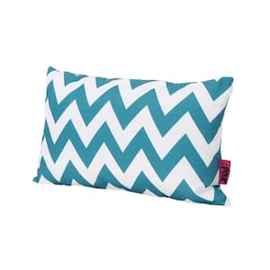 Outdoor Grey, Teal and White Zig Zag Stripe Rectangular Bolster Pillow with Water Resistant Fabric(2-Pack)