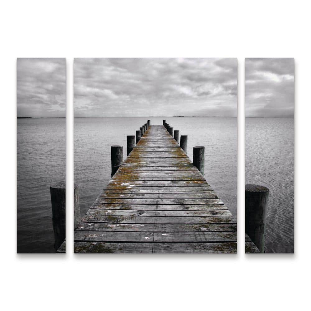 Gray and Black Dock Photography 3-Piece Canvas Wall Art Set 24'' x 32''